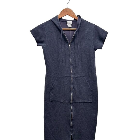 Ann Taylor Loft Womens Blue Short Sleeve Full Zip Hooded Mini Dress Size Small - Picture 1 of 11